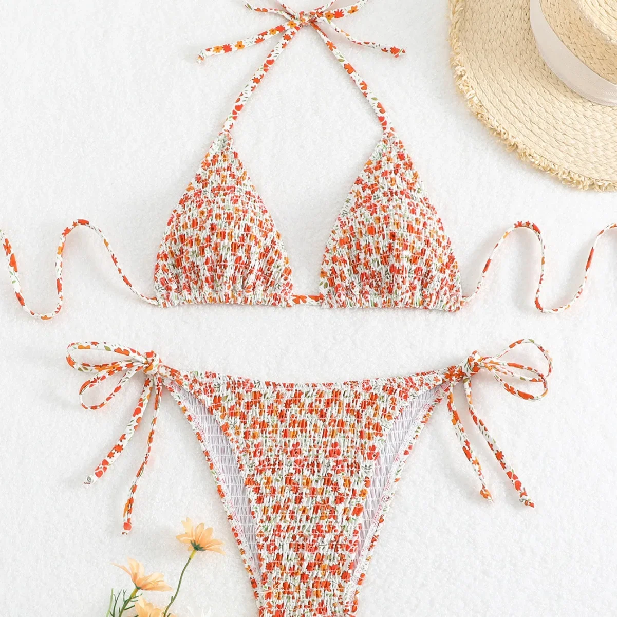 

Micro Bikini 2024 Sexy Women Swimsuit Female Smocked Bikini Set Padded Women Swimwear Brazilian Biquini Strings Bathing Suit