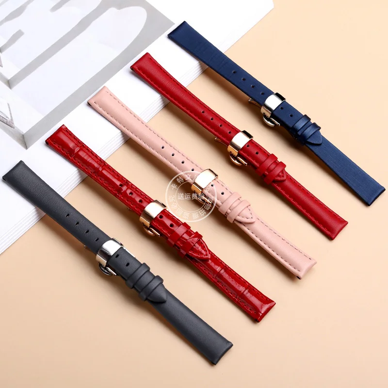 سوار ساعة من الجلد للنساء ، متكيف مع سلسلة لغات الزهور ، مشبك فراشة ، 14 ، LA802008 ،