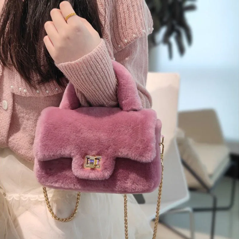 

Fashionable Women's Wool Handbag Cute Wool Crossbody Bag Women's Soft Plush Shoulder Bag Shopper Handbag Mouth Red Bag