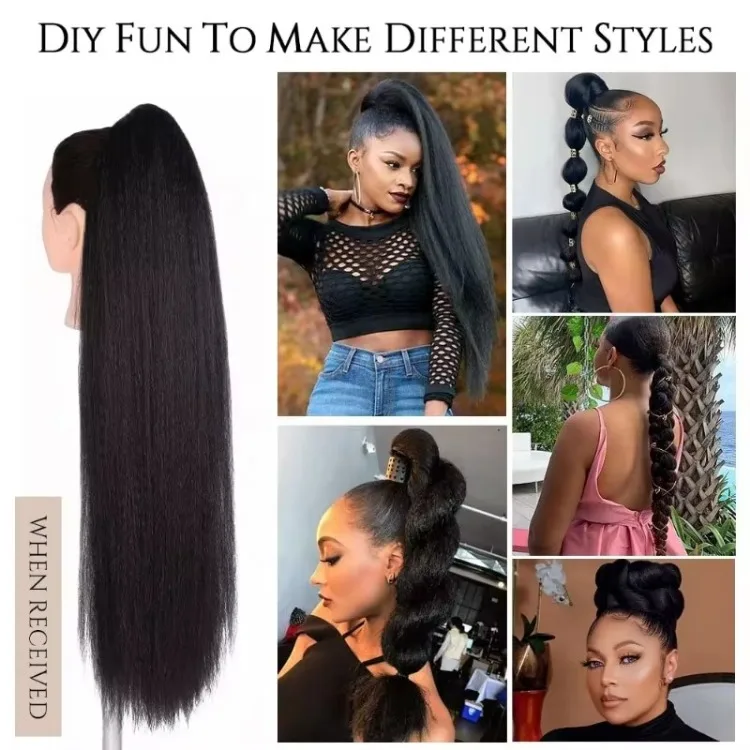 Wig Drawstring Ponytail for Black Women Kinky Straight Ponytail Extension Long Yaki Synthetic Hair afro hair Natural Black