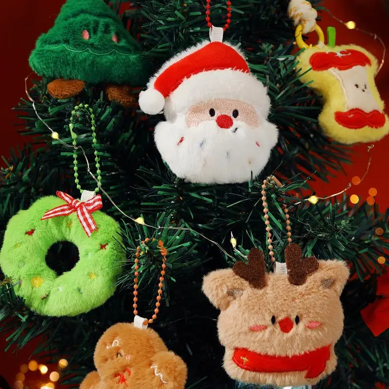 Cute Cartoon Christmas Plush Pendant Keychain Kawii Stuffed Doll Car Key Ring Backpack Handbag Pendant Decoration Accessories