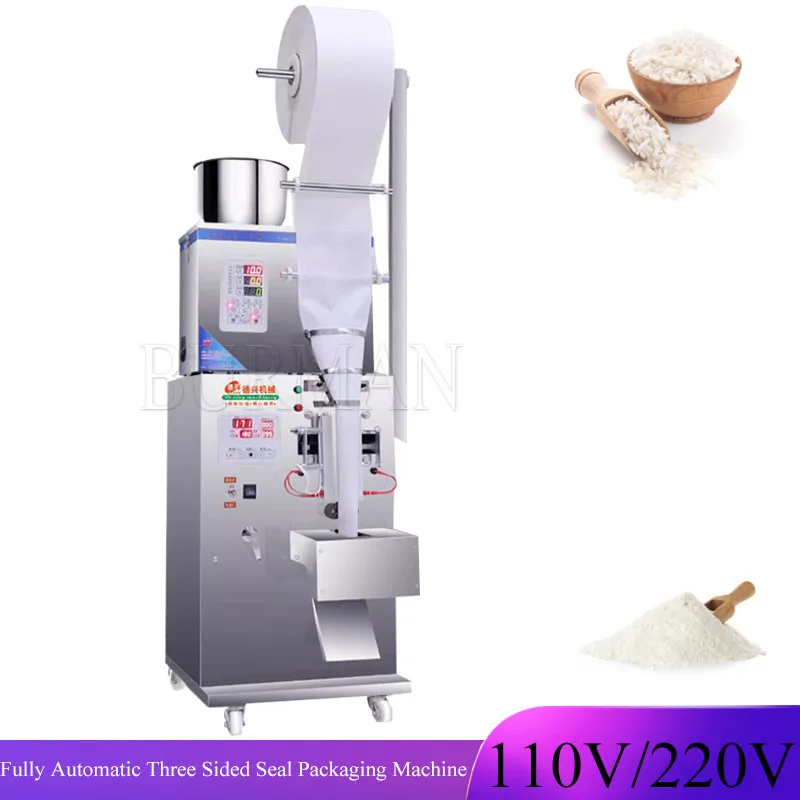 

Fully Automatic Three Sided Sealing Packaging Machine Spice Powder Particle Hardware Weighing Filling Machine