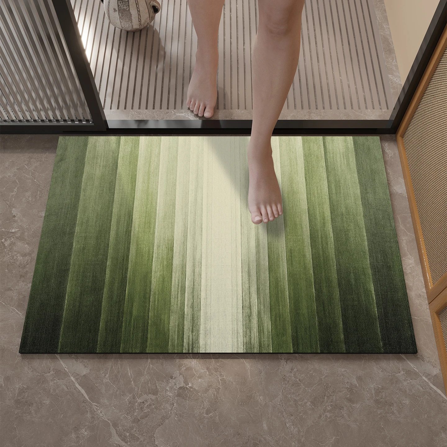 Alfombra de suelo de barro de diatomeas verde, flor simple moderna, puerta de baño, puerta de inodoro, estera de pie antideslizante con absorción de agua, estera de puerta de secado rápido