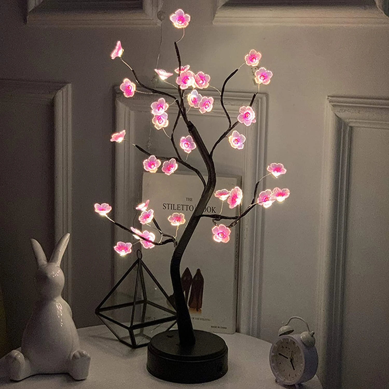 Decoration USB/Battery Powered  Switch Warm White Artificial Bonsai Cherry Blossom Desktop Tree LED Lamp Light