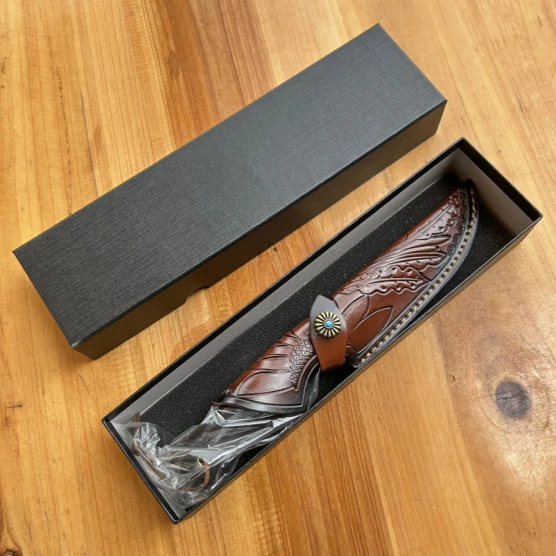 VG10 Damascus Fixed Blade Knife Portable Fruit Meat Kitchen Cutlery Collectible Handmade Small Knife with Knife Sheath view 3