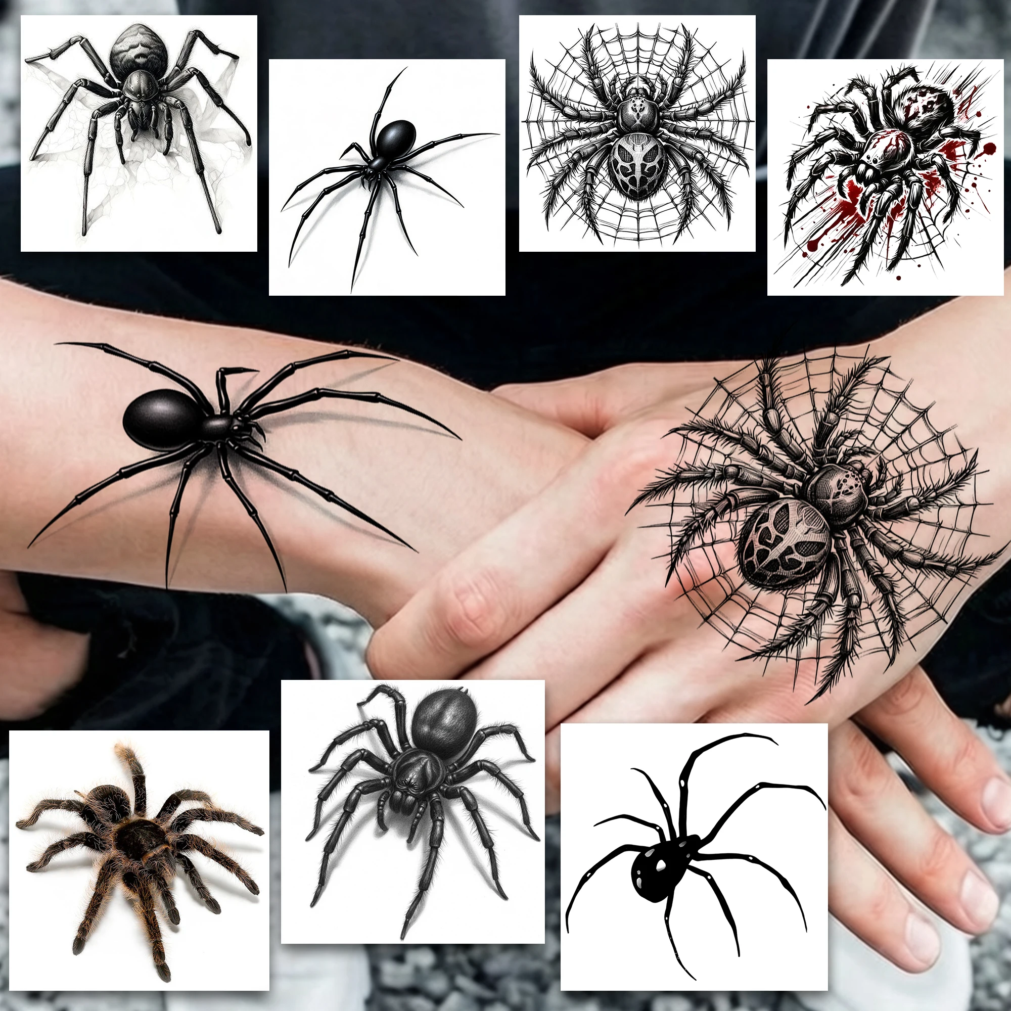 7 Sheets Horrible 3D Realistic Spiders Halloween Vampire Makeup Temporary Tattoo Stickers, Waterproof Temp Fake Tatoos Long Last