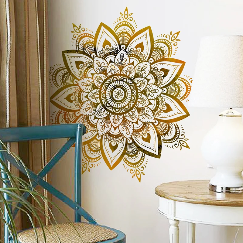 2pcs Wall Stickers Gold Mandala Self-Adhesive Wall Sticker Bedroom Entryway Living Room Porch Home Decoration Wall Decor Decals