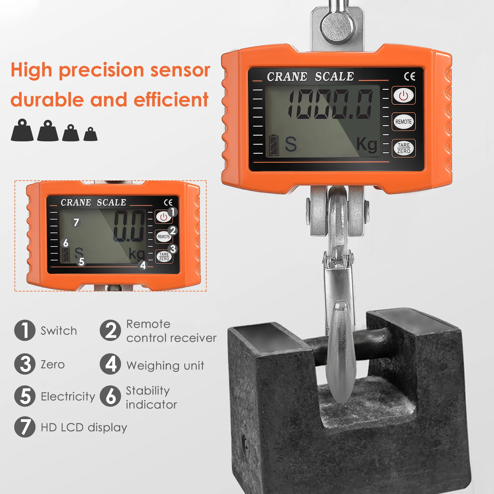 1T Digital Crane Scales With Remote Control Battery Mini Bascula Balance Precision Gadgets Tools for Industrial Hanging Hook