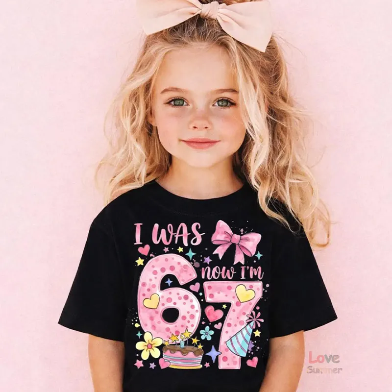 Girls T-shirts Six Seven Italian Brainrot 67 Number T Shirt Toddler Short Sleeve Tops Boys Summer Clothes Children's Clothing