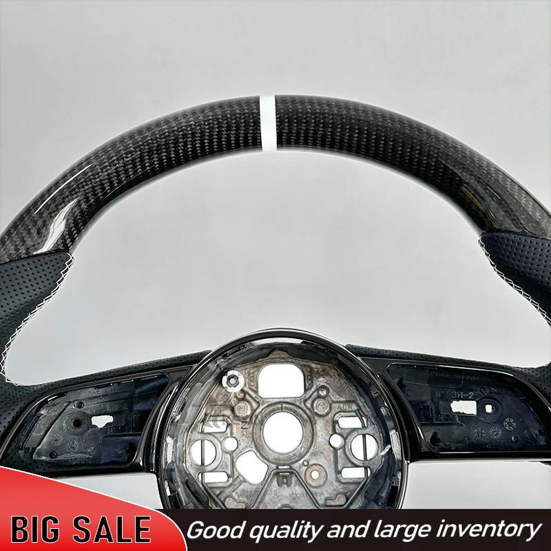 Carbon fiber leather steering wheel for Audi A3L leather steering wheel flat bottom