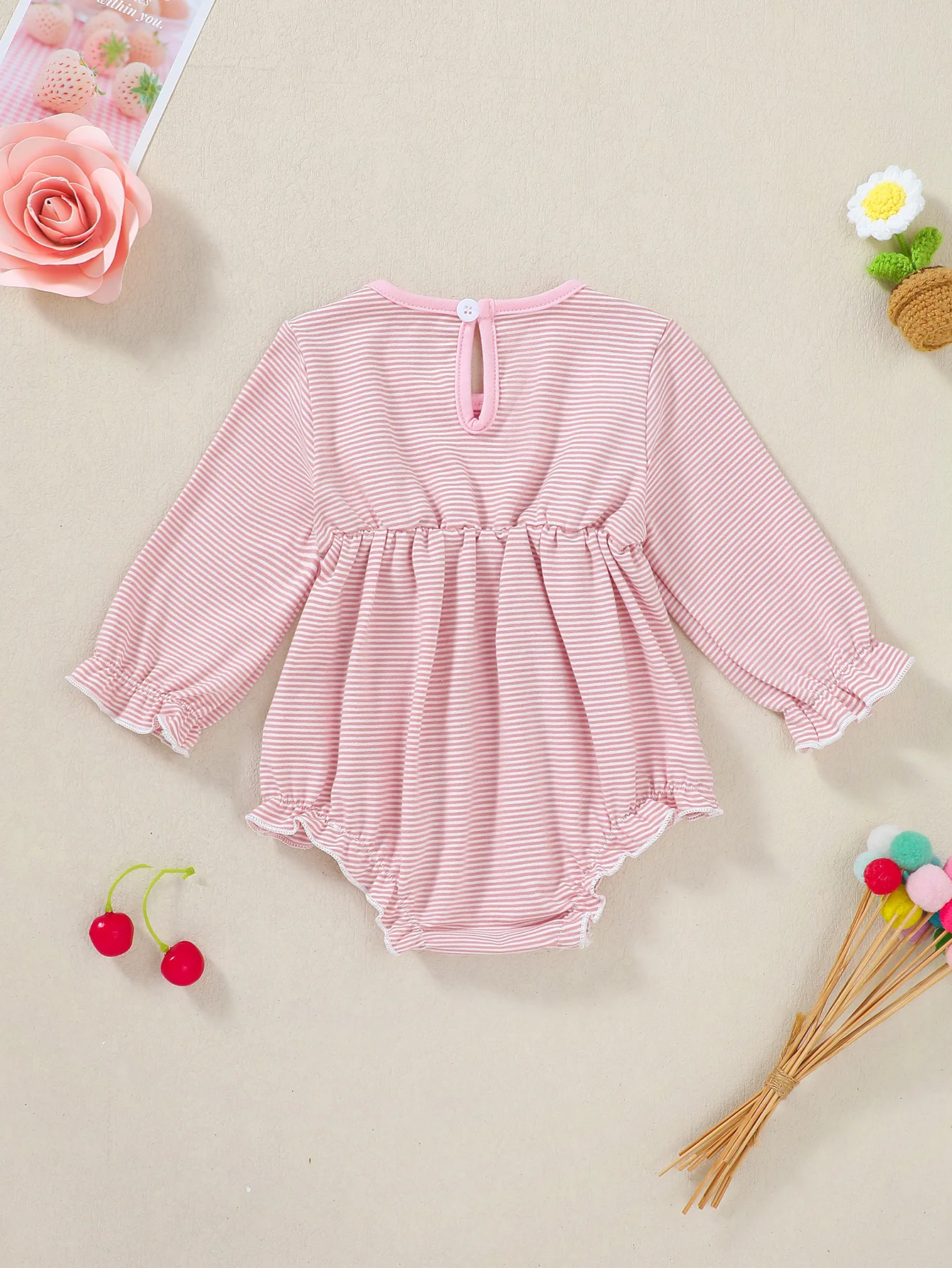 Baby Girl Spring Autumn Striped Color Block Long Sleeve Triangle Romper Onesie for Infants And Toddlers
