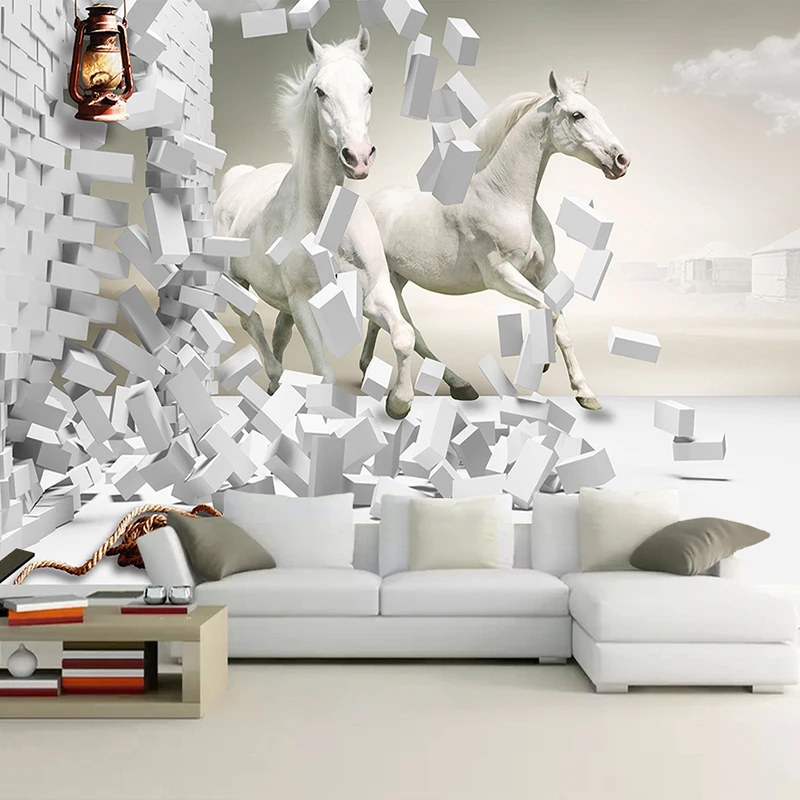 

Custom Photo Wallpaper For Walls 3D White Horse Creative Art Wall Painting Living Room Bedroom Home Decor Mural Papel De Parede