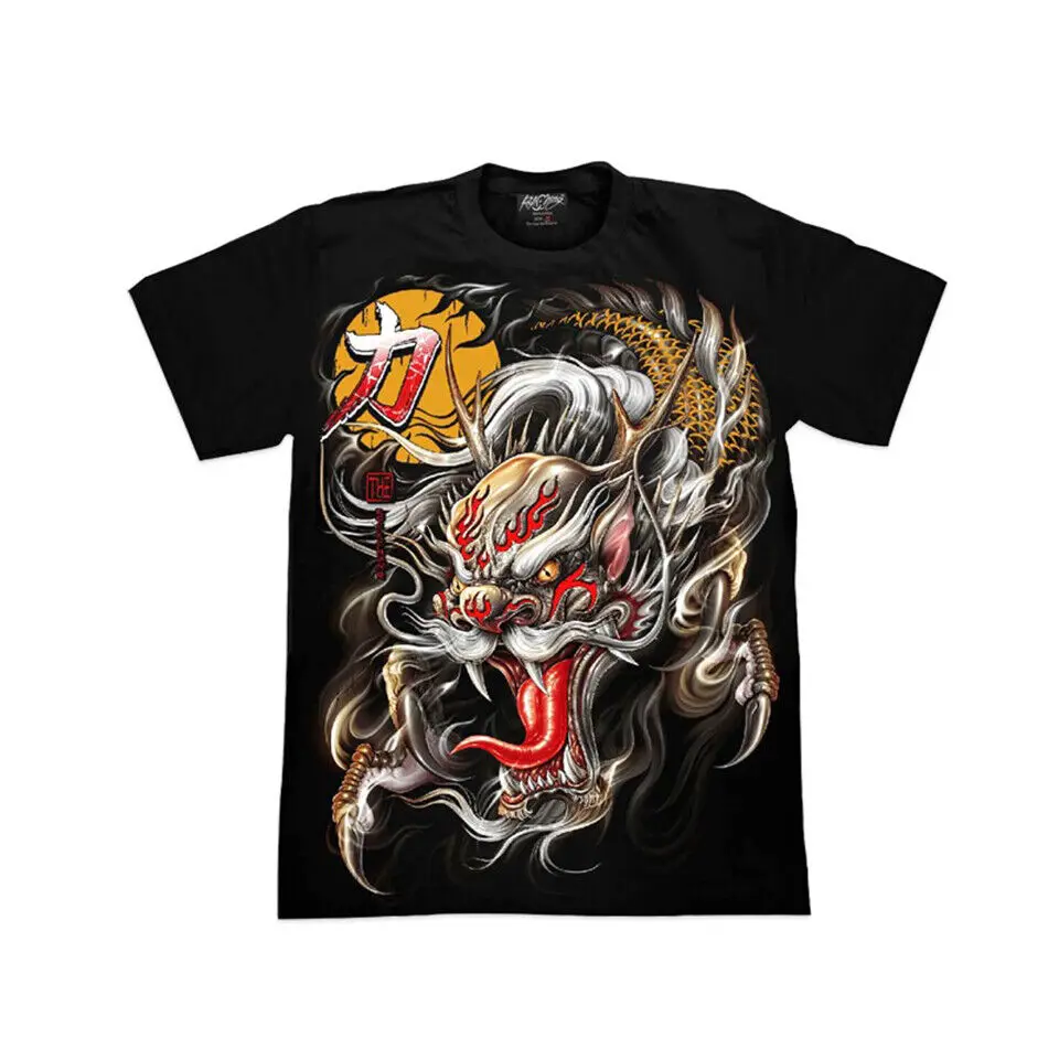 Moon Dragon T Shirt Glow In The Dark Black 3D Graphic Tees Rock Chang Good Luck