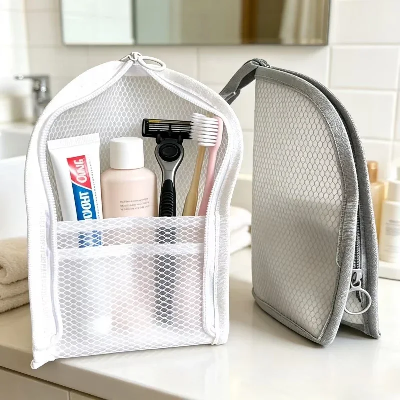 Nova Bolsa de Higiene Pessoal Portátil em Malha, Impermeável, Dobrável, para Viagem, Organizador de Escovas de Dentes e Cosméticos, Bolsa de Armazenamento para Quarto e Banheiro