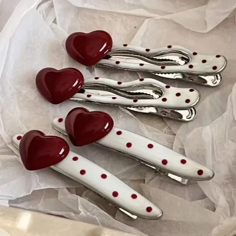 New Korean Sweet Cute Red Heart Hair Clip for Women Girls Versatile Polka Dot Bangs Side Clip Fashion Hair Accessories Gifts image 6