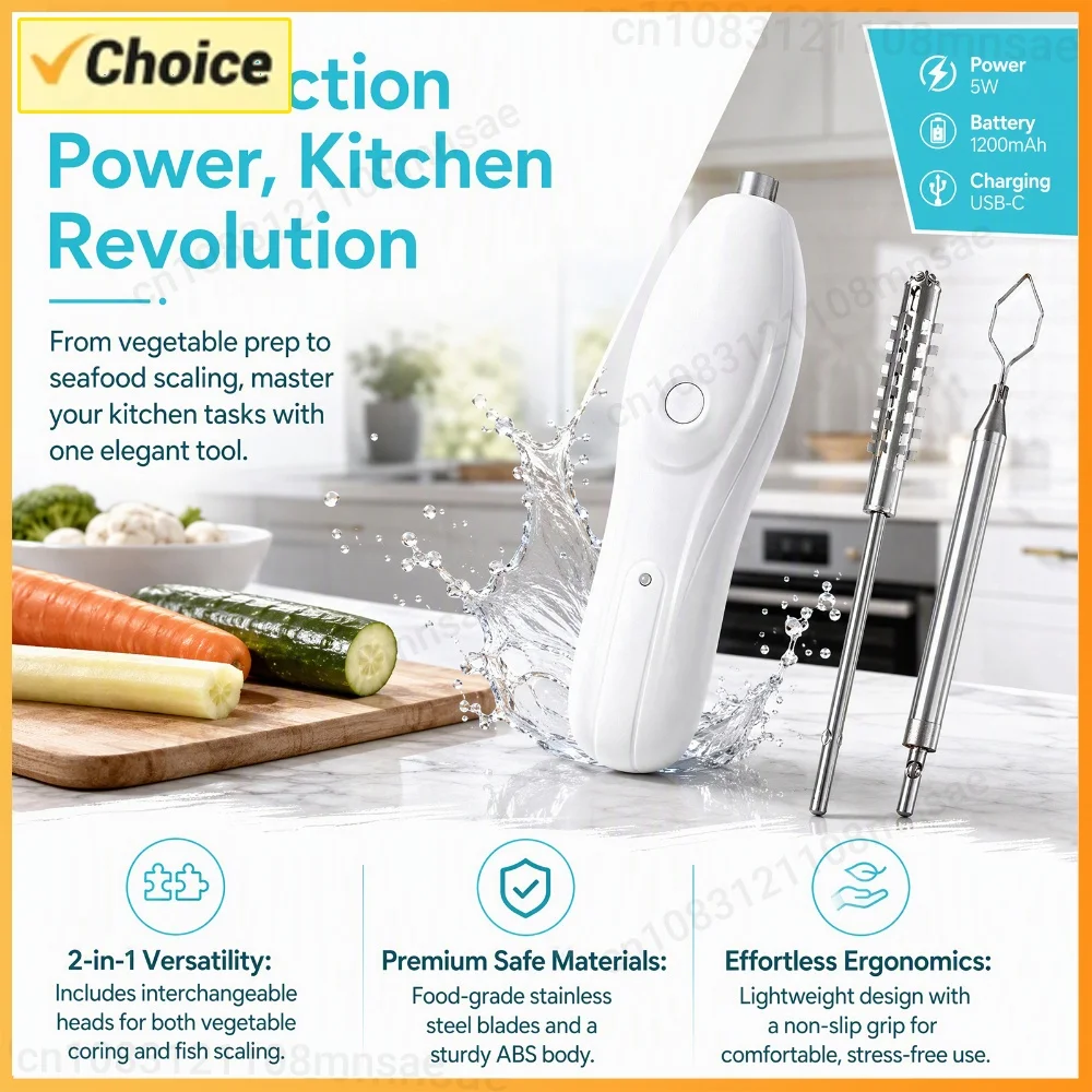2-in-1 Electric Vegetable Corer Wireless Rechargeable Core Remover for Zucchini Cucumber Squash with Fish Scale Scraper