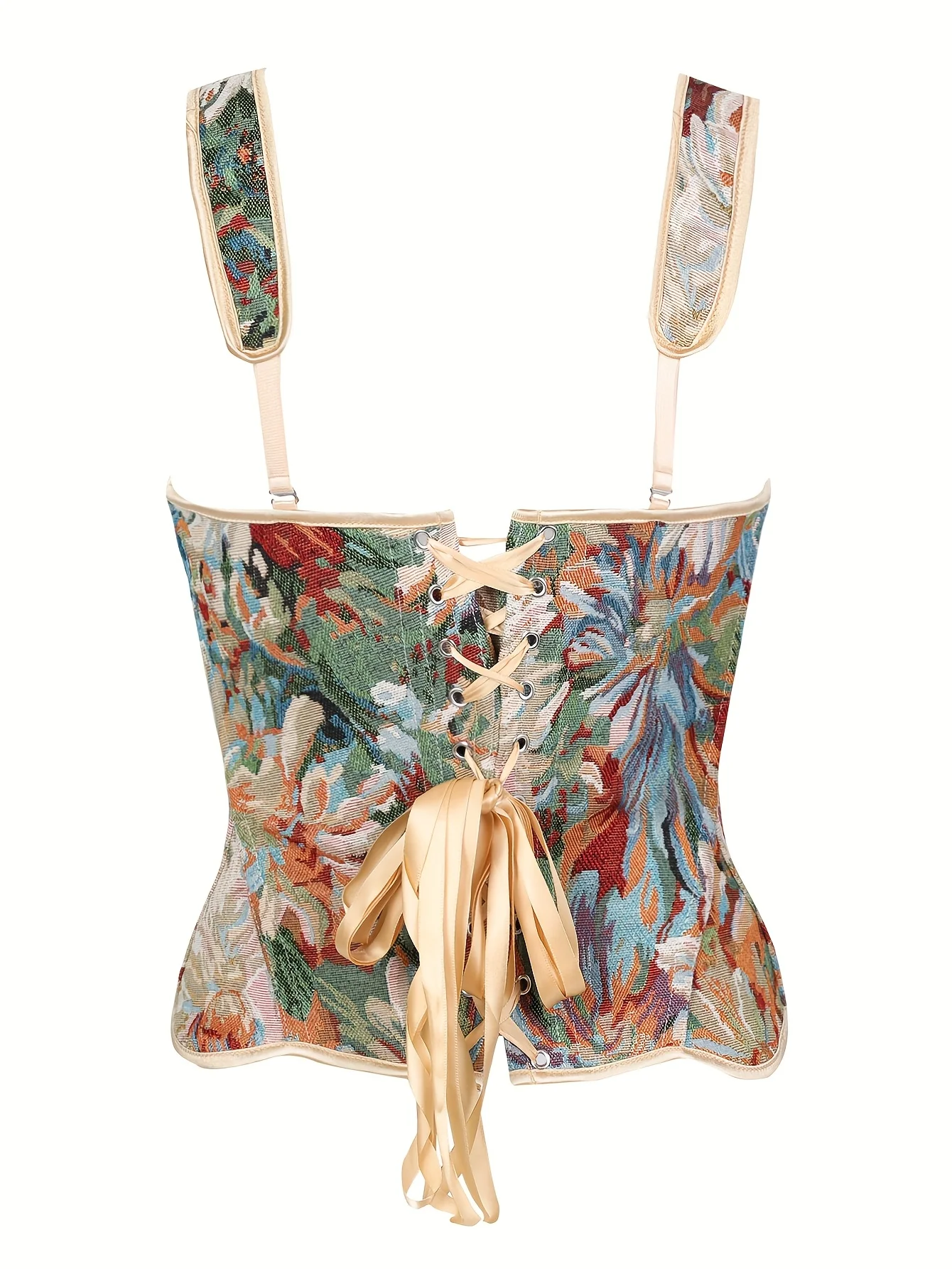 Women's French Cottagecore Floral Corset, Romantic Ditsy Print Slimming Bustier Top image 2