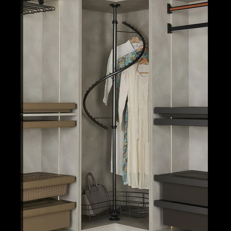 Wardrobe rotating hanger 360 degree cloakroom corner hanging rod storage rack corner pants rack storage hardware