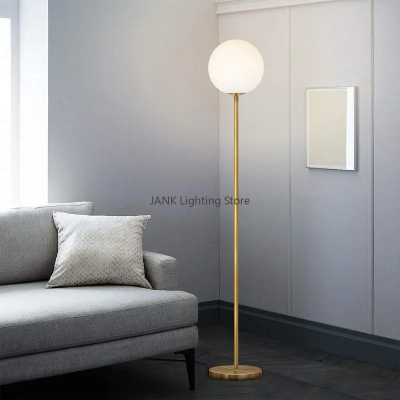 Post-modern Minimalist Metal Floor Lamps Bedroom Bedside Study Glass Ball Shade Iron Standing Lamp Home Decoration LED Lightings