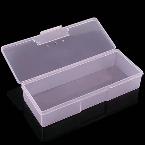 1PC Nail Art Rectangle Plastic Transparent Storage Box Nail Rhinestone Brush Pen Buffer Grinding Files Container Case