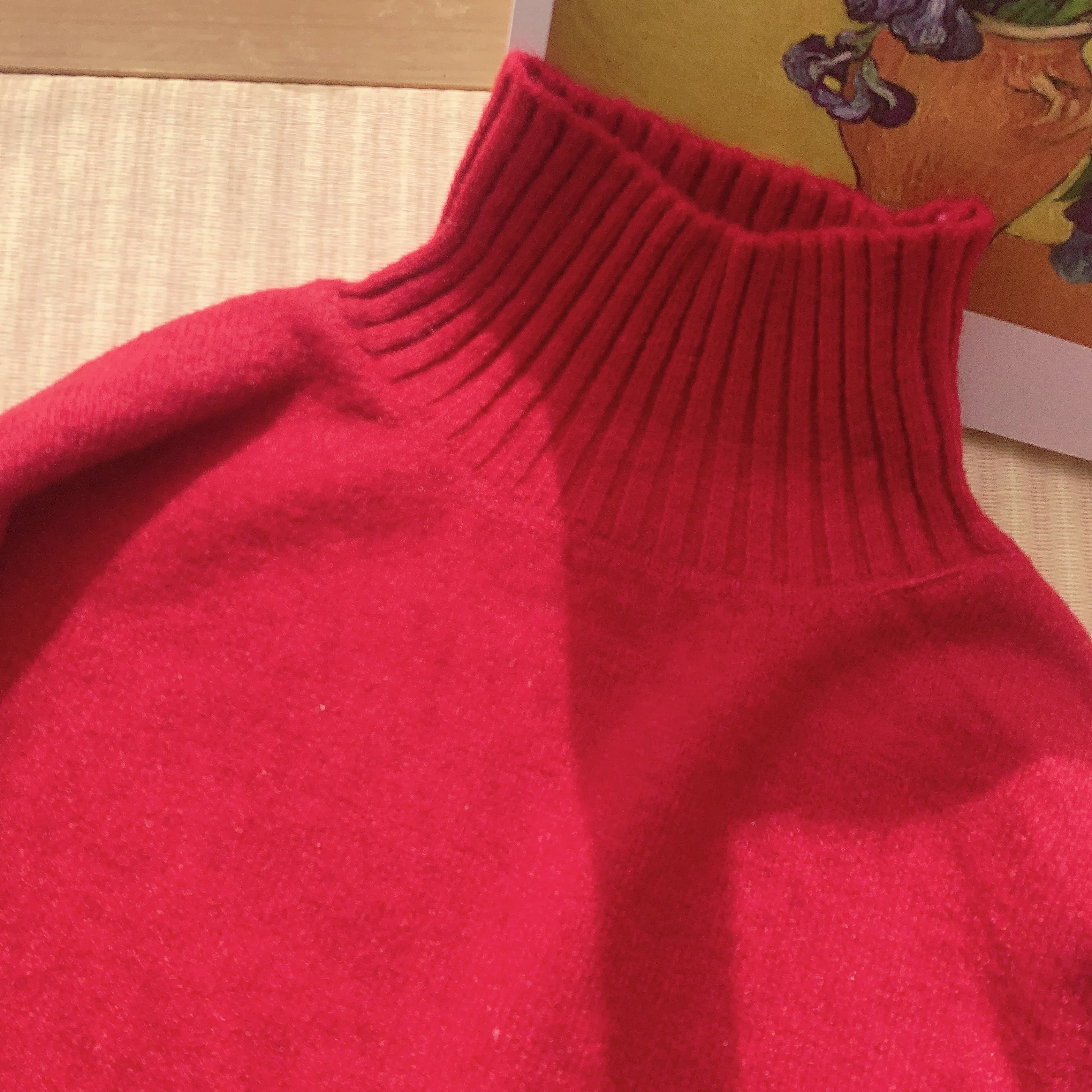 

Thiened High Collar Wide Hem 3D Linen Pattern Twisted Vintage Basic Loose Knitted Sweater Faionable Commute Sle Long Sl...