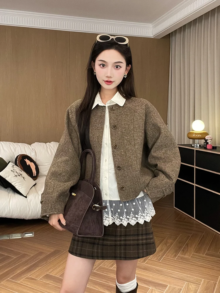 

Осенне-зимнее женское шерстяное пальто в винтажном стиле, с длинными рукавами, на пуговицах, повседневное, модное, для работы, ветровка-жакет