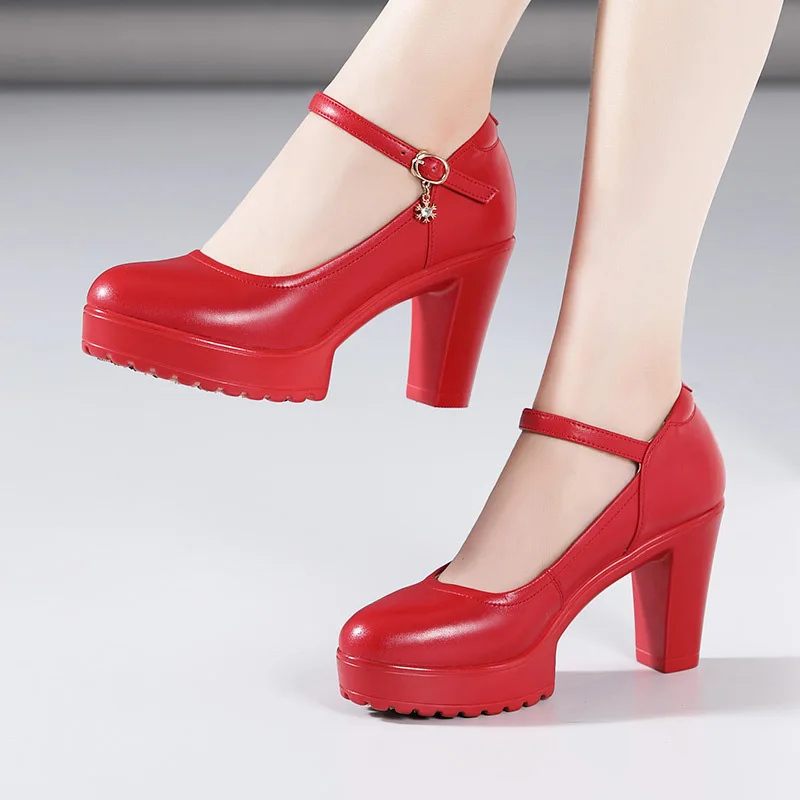 

New rED Women's High Heel Shoes With Heels Platform PU leather Shoes Women Pumps Office Work Shoe Women's Wedding Shoes Large