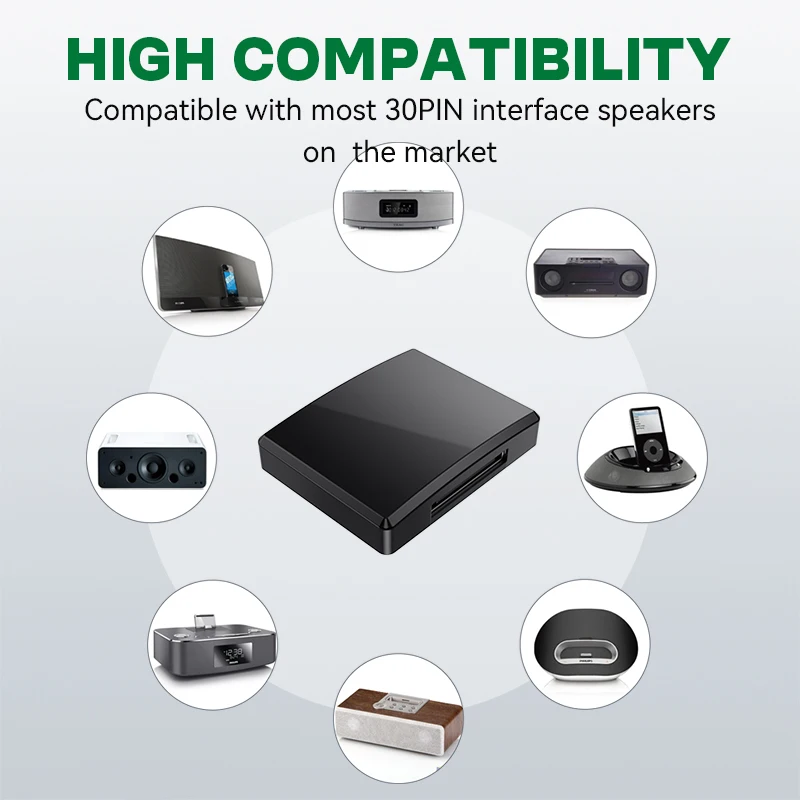 Upgraded Bluetooth 5.4 30 Pin Audio Receiver High Compatibility HIFI Lossless Music Wireless Adapter 30PIN Docks Analog Speaker