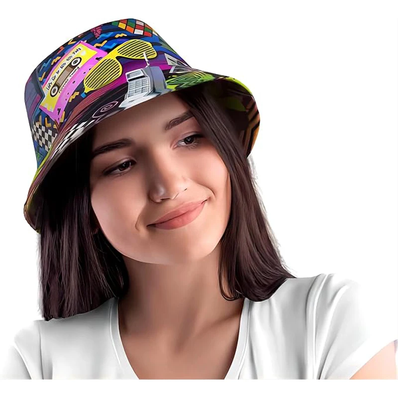 Fashion Retro 80s 90s Bucket Hat Rave Festival Party Outfit for Women Men