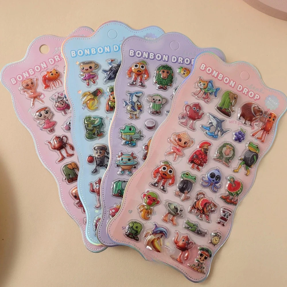 4pcs Italian Brainrot 3D Relief Stickers Tung Tung Tung Sahur Funny Animal Bubble Decals Toys Waterproof Cute DIY Phone Diary S image 5