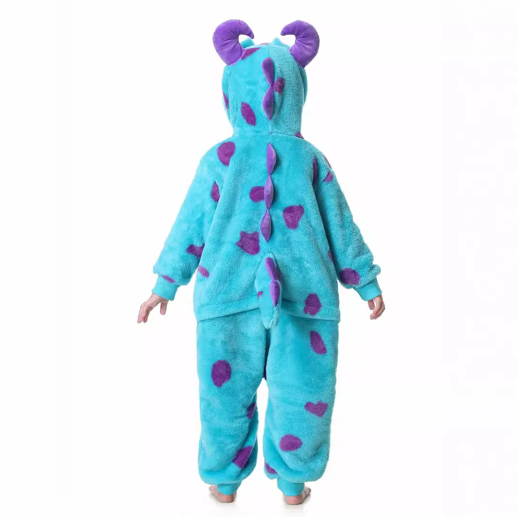 Dziecięca piżama flanelowa Sully Onesie dla dzieci Kigurumi jednoczęściowa piżama kostium Cosplay na Halloween