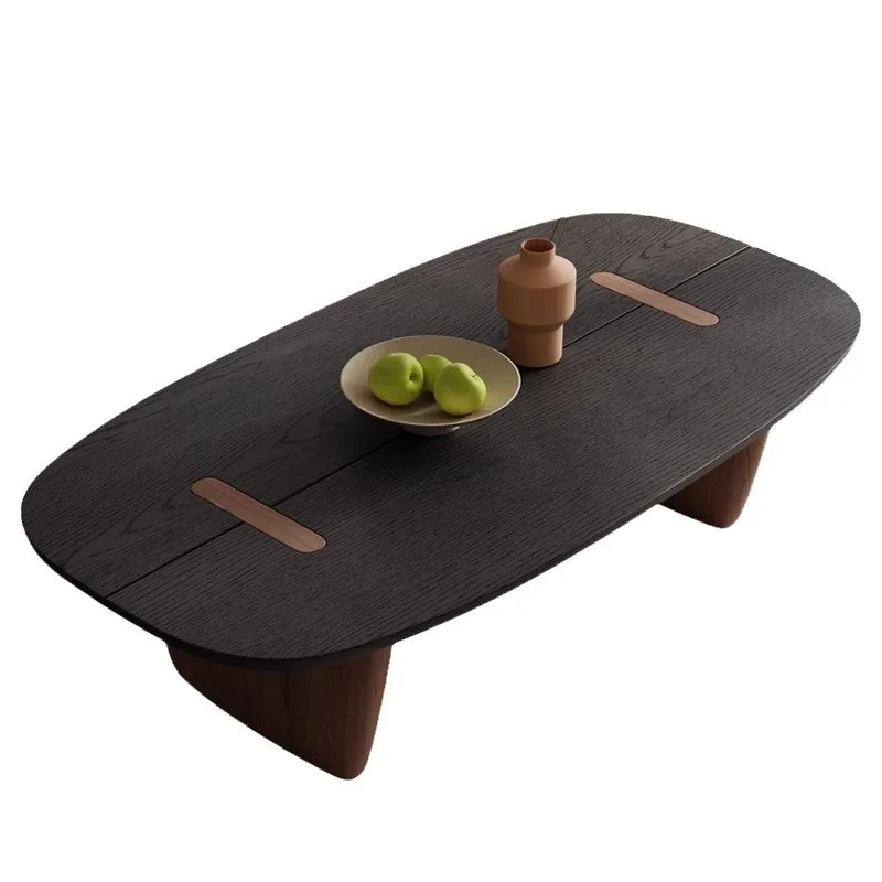 

Wabi Sand Wind Japanese Solid Wood Coffee Table Living Room Household Small Apartment Oval Ash Wood Leather Premium Sense