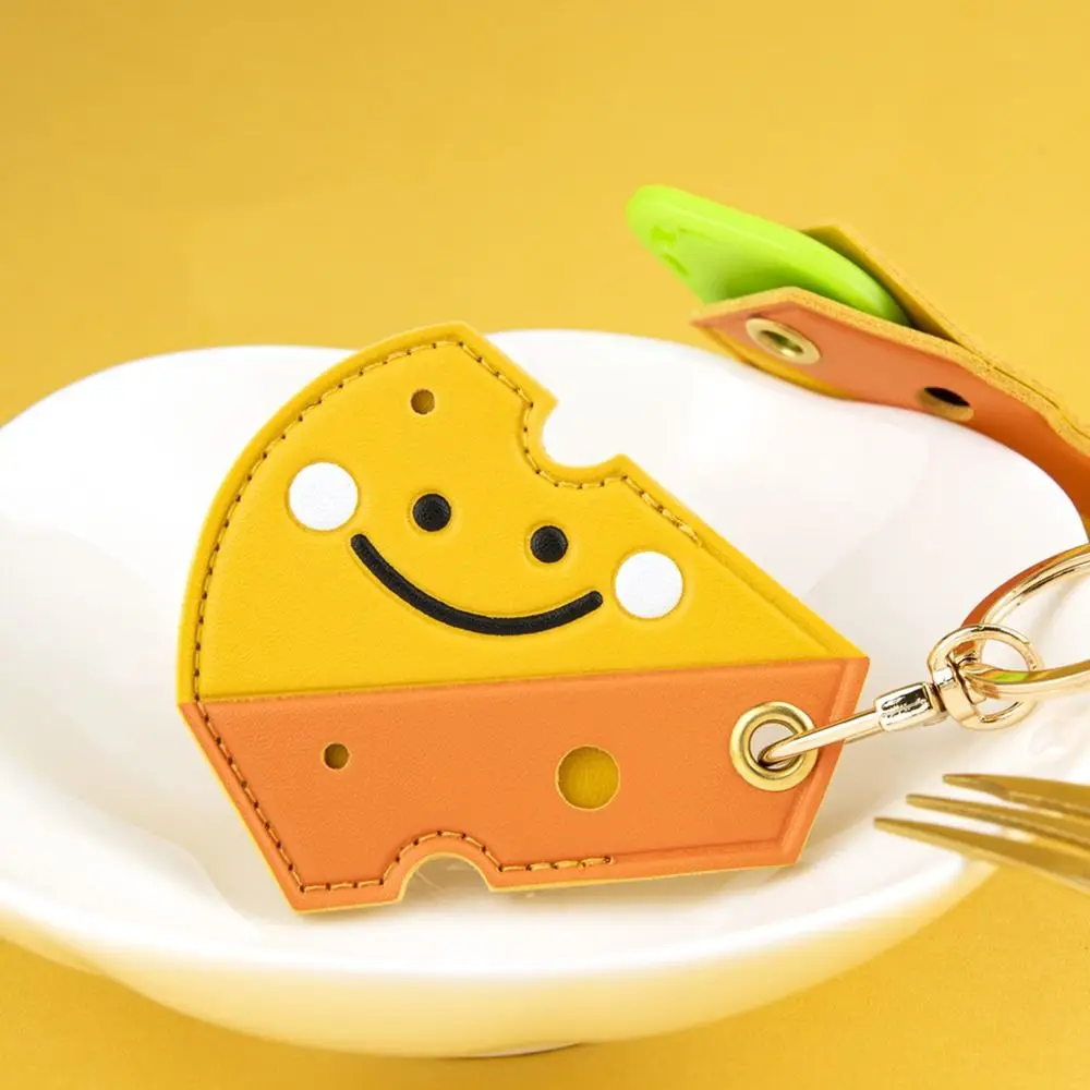 Campus Badge Card Holders with Keychain Kawaii Cartoon Cheese Access Control Card Protection Cover Couple Gift For Airtag