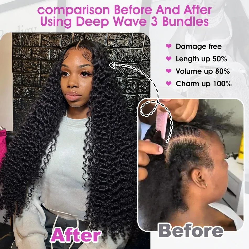Natural Remy Loose Deep Wave Hair Bundles Extra Long 28 30 Inch Curly Human Hair Weft Weaving 1 To 5 Bundles image 6