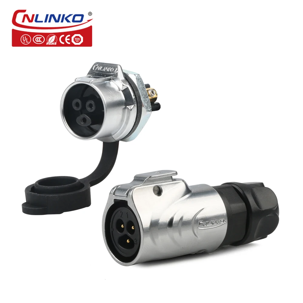 CNLINKO LP12 Fast Screw Locking Aviation Connector Waterproof 12mm 3 Pin Electrical Power Connector for Industrial LED Lights