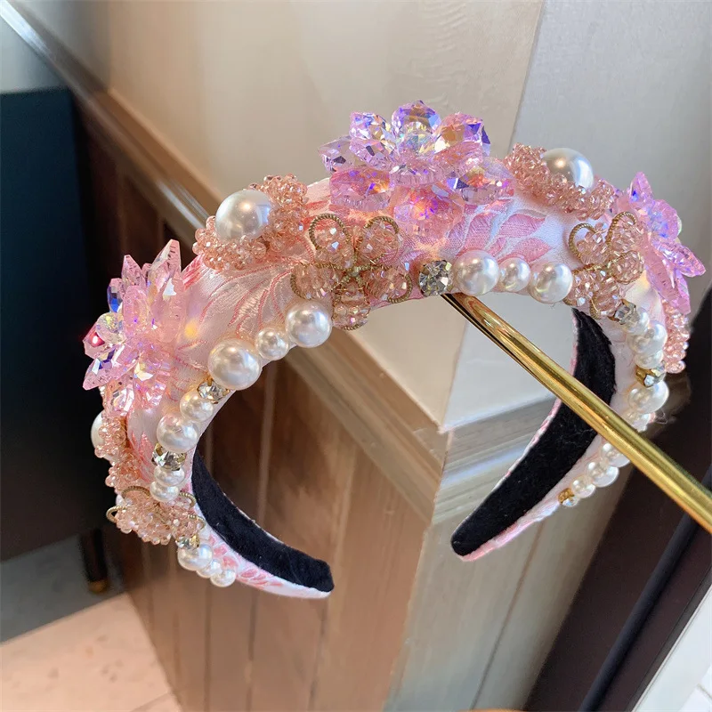 Luxury Women Baroque Headband Full Crystal Head Bands Sparkly Padded Rhinestones Hairbands White Headdress Hair Accessories