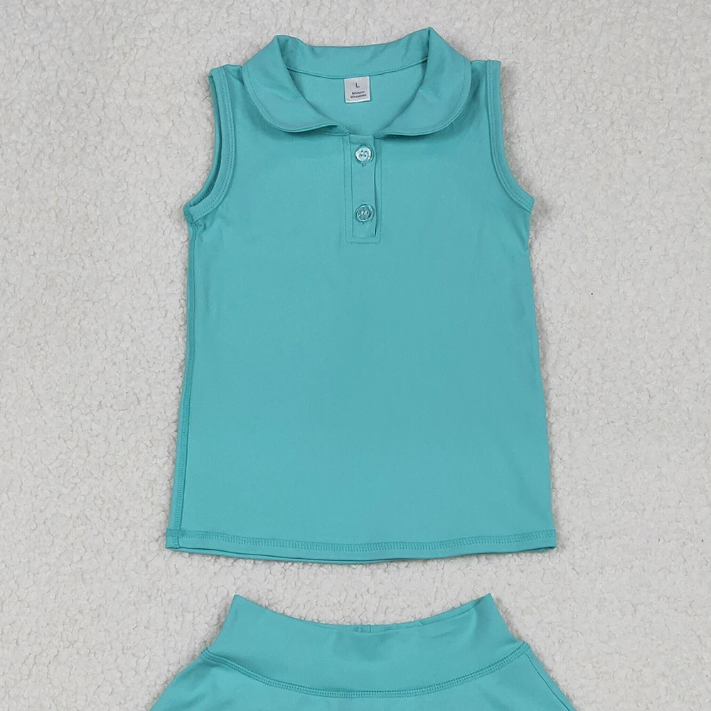 Set gonna superiore con bottoni senza maniche Aqua per neonata, set di abbigliamento sportivo alla menta, completo da yoga per bambina, completo leggero