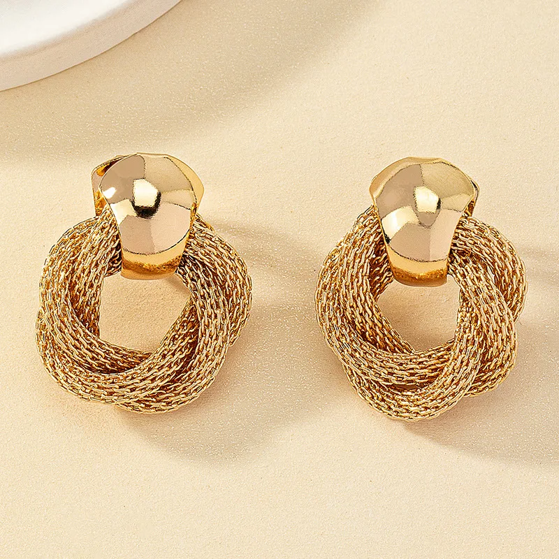 Vintage Metallic Twisted weaving Round Circle Dangle Earrings 2024 New Fashion Wedding Party Drop Earrings for Woman Jewelry image 3