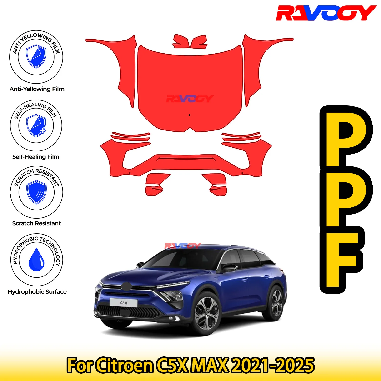 For Citroen C5X MAX 2021-2026 Glossy Matte Black Precut front PPF Kit Paint Protection Film 8.5mil Clear Bra Self-Healing TPU