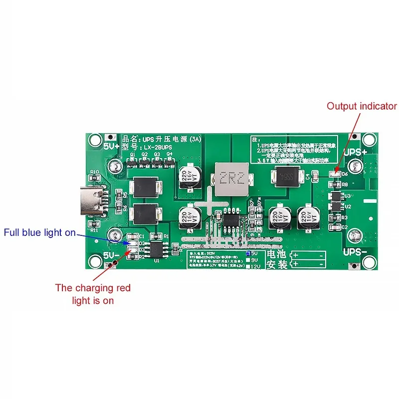 Type-C 15W 3A 18650 Lithium Battery Charger Module DC-DC Step Up Booster Fast Charge UPS Power Supply / Converter 5V 9V 12V