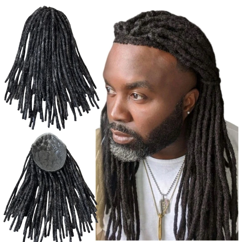 

14 Inches Mongolian Virgin Human Hair Hairpieces #1b30 Grey Color 8x10 Full PU Toupee Dreadlocks Unit for Old Black Men