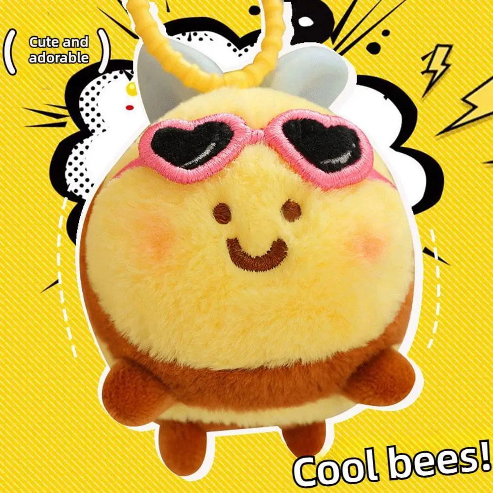 

10cm Cute Bee Plush Toy Sunglasses Bee Doll Bag Pendant Keychain Cute Decoration Cool Little Bee Creative New Style Super Hot In
