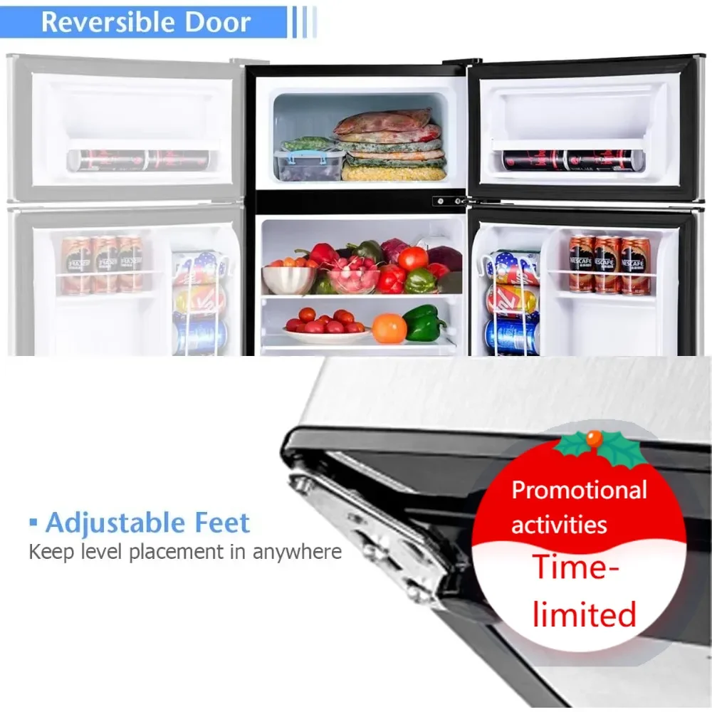 

Hot salesCompact Refrigerator, 3.2 cu ft. Unit 2-Door Mini Freezer Cooler Fridge with Reversible Door, Removable Glass Shelves,