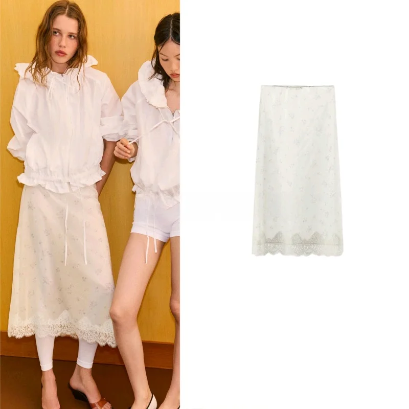 

Spring New Arrival High Waist Lace Flower Nylon Midi Half Skirt Women's Fashion Design A-Line Slim Fit Polyester Fiber Washed