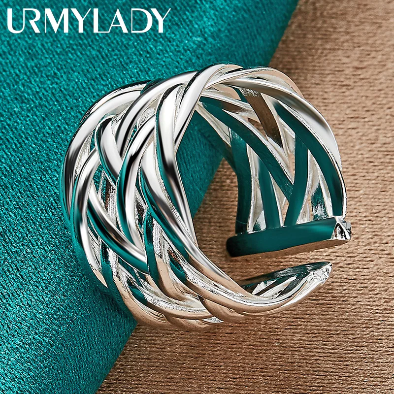 URMYLADY 925 Sterling Silver Woven Mesh Ring Dla kobiet Biżuteria zaręczynowa ślubna Moda Urok