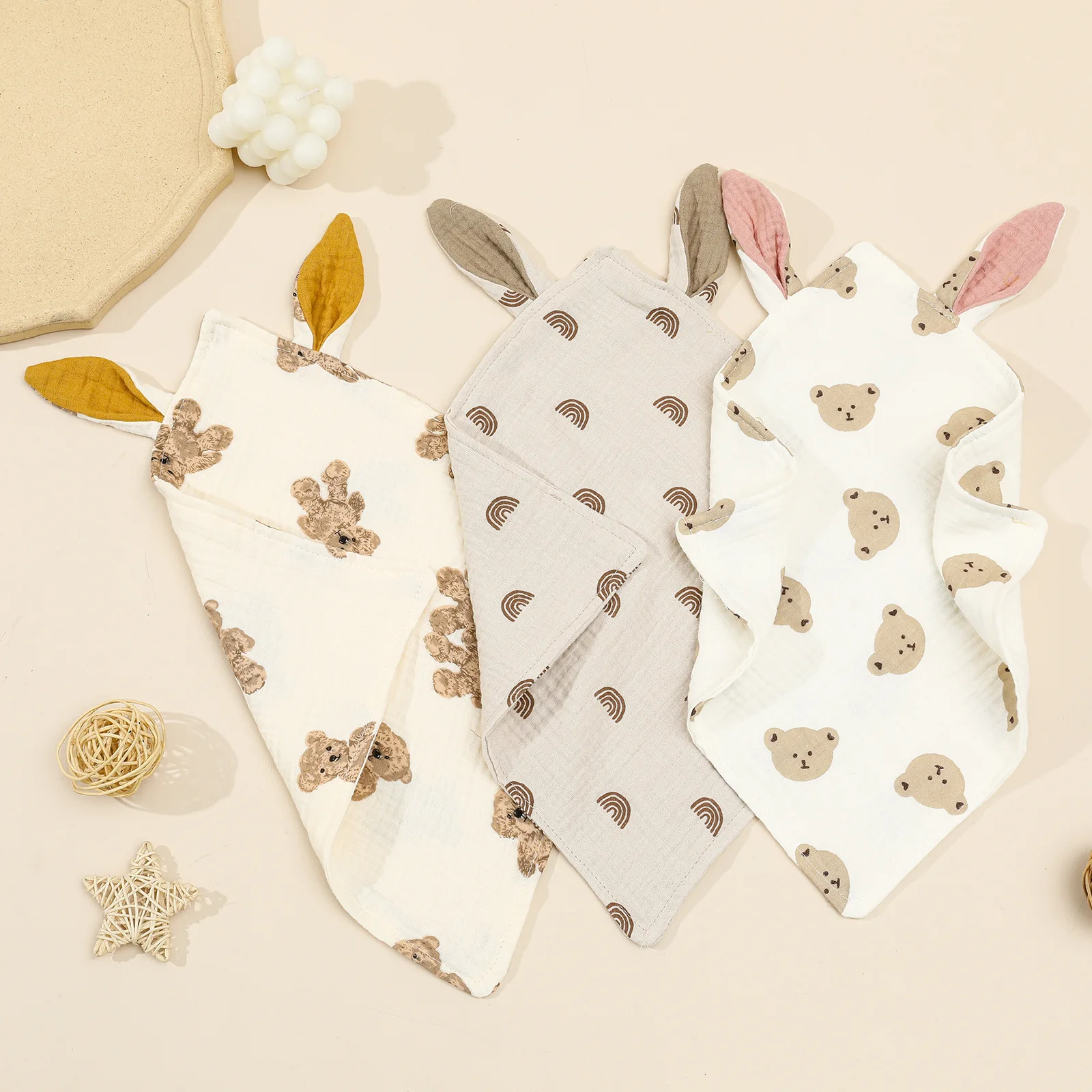

Baby Burp Clothes Double Layer Cotton Muslim Cute Rabbit Ears Newborn Square Towel Soft Comforter Sleeping Blanket Infant Towels