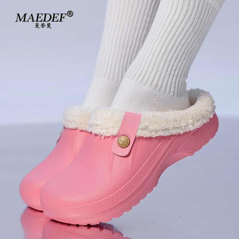 MAEDEF Winter Colgs Slippers Men and Women Waterproof Garden Shoes Home Fur Clogs Soft Plush Slipper Bedroom Shoe Indoor Outdoor