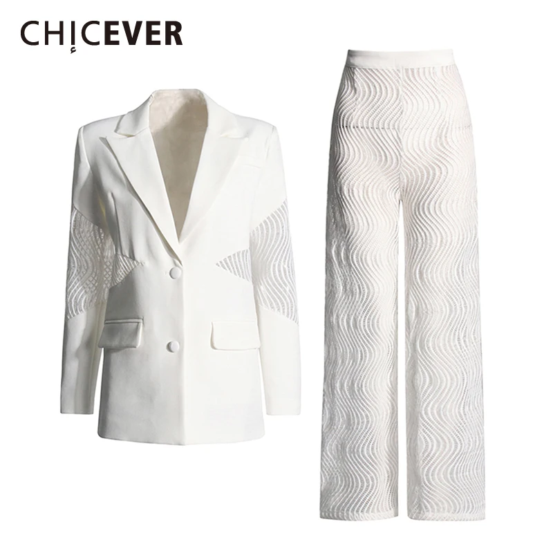 CHICEVER Fashion Two Piece Set for Women Notched Collar Long Sleeve Patchwork Single Breasted Blazer Elegant Pant Sets Female