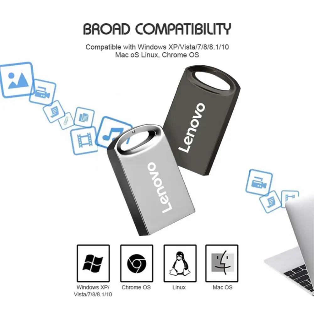 Lenovo-Clé USB en métal d'origine, clé USB portable, transfert de fichiers haute vitesse, disque U étanche, grande capacité, 2 To, 1 To, USB 3.0