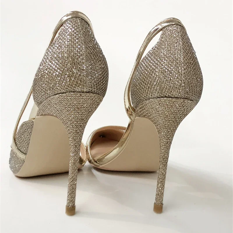 Veowalk-Escarpins À Talons Hauts D'Orsay Pour Femme, Chaussures De Mariage, À Paillettes Dorées, Pointues, Brillantes, 12cm, 10cm